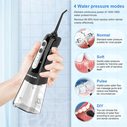 rrigador Oral Portátil INSMART - Limpiador Dental con Tanque de 300ML, 4 Modos y Batería Recargable