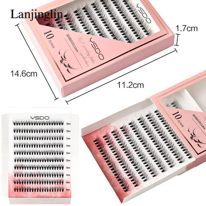 Extensiones de Pestañas Individuales, 10 Filas con 200 Racimos por Caja: Pestañas Falsas para Maquillaje Profesional y Extensión de Pestañas