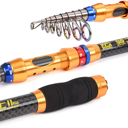 Combo de Caña y Carrete para Pesca en Mar Telescópica de Carbono 1.8-3.6m: Equipo Completo para Pesca de Spinning y Baitcasting