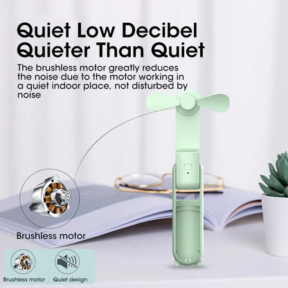 Ventilador Mini Portátil 2000mAh - USB Recargable, Plegable, Silencioso, Ideal para Oficina y Hogar, Power Bank Integrado