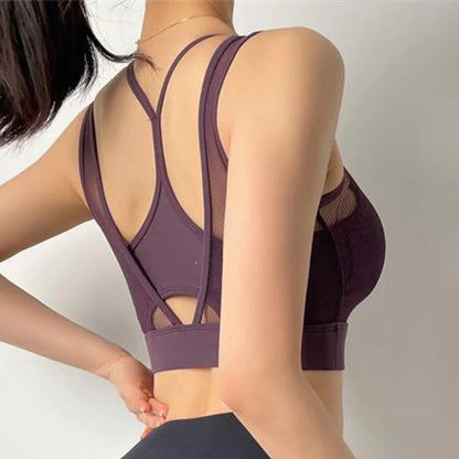 Cloud Hide Sujetador Deportivo Sexy de Malla - Top Deportivo Fitness, Crop Yoga, Top Atlético Shockproof para Mujeres