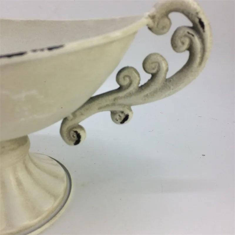 Jarrón Antiguo Blanco de Hierro Nostálgico - Contenedor de Arreglo Floral de Estilo Europeo con Asas, Decoración Vintage para Mesa