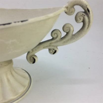 Jarrón Antiguo Blanco de Hierro Nostálgico - Contenedor de Arreglo Floral de Estilo Europeo con Asas, Decoración Vintage para Mesa