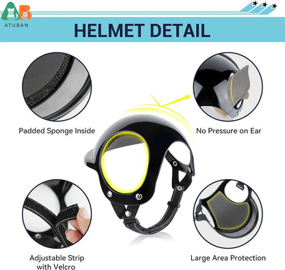 ATUBAN casco y gafas para perros pequeños, casco de motocicleta para mascotas con orificios para las orejas, correas ajustables para montar cachorros