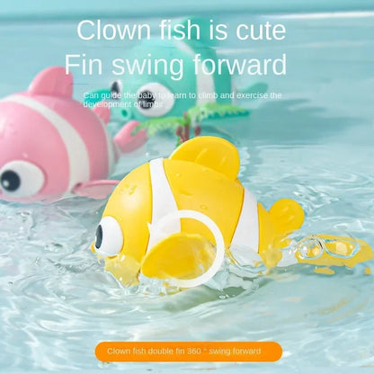 Juguete de Baño para Bebés, Pez Payaso Flotante con Cuerda, Juguete de Natación para Bañera, Regalo para Niños y Niñas