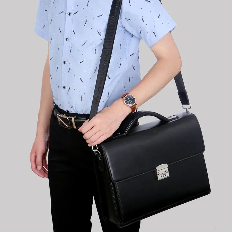 Maletín de Negocios con Cerradura de Contraseña para Hombre – Maletín Ejecutivo de Cuero PU, Bolso de Hombro de Lujo, Maletín para Laptop