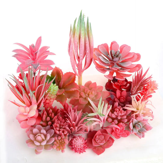 Plantas Artificiales de Bonsái para Decoración - Mini Suculentas Rojas y Rosadas para Hogar y Oficina