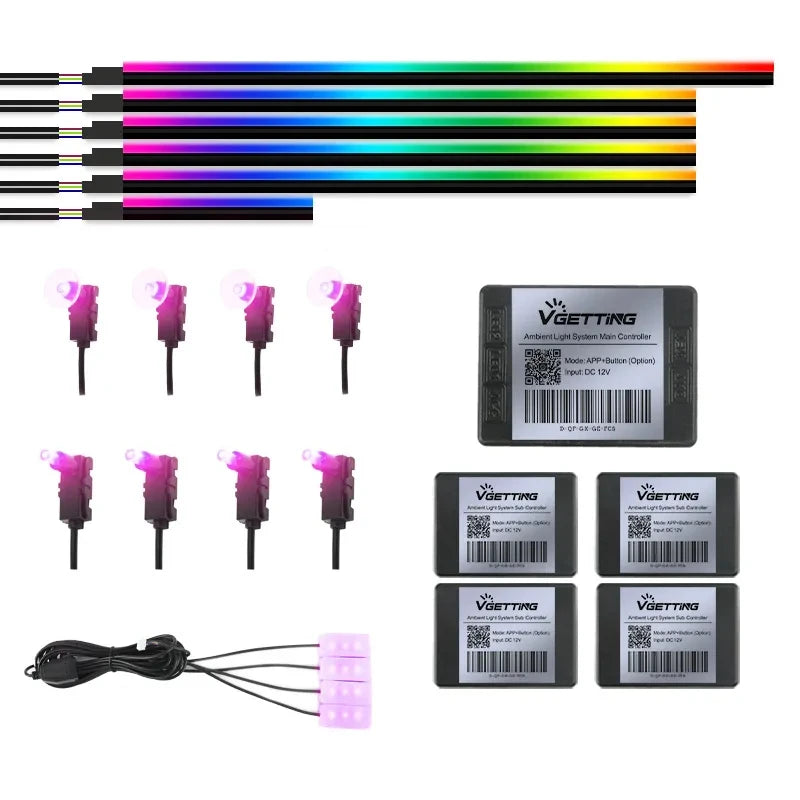 Luz Ambiental de Coche 22 en 1, RGB 64 Colores, Tira LED Interior Oculta, Lámpara de Atmósfera Sinfónica