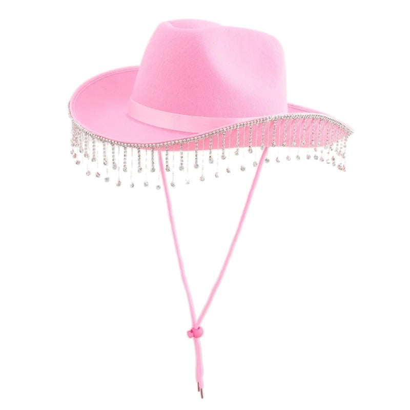 Sombrero de Ala Ancha con Borlas de Diamantes de Imitación para Mujer – Gorro Transpirable para Playa y Festivales