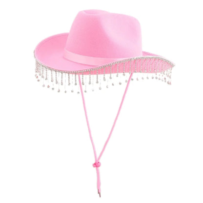 Sombrero de Ala Ancha con Borlas de Diamantes de Imitación para Mujer – Gorro Transpirable para Playa y Festivales