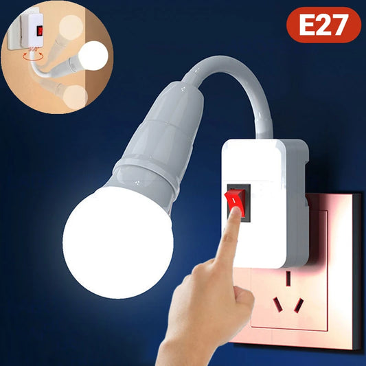Soporte de Bombilla E27 con Base Flexible y Enchufe EU/US, Adaptador de Lámpara con Interruptor On/Off