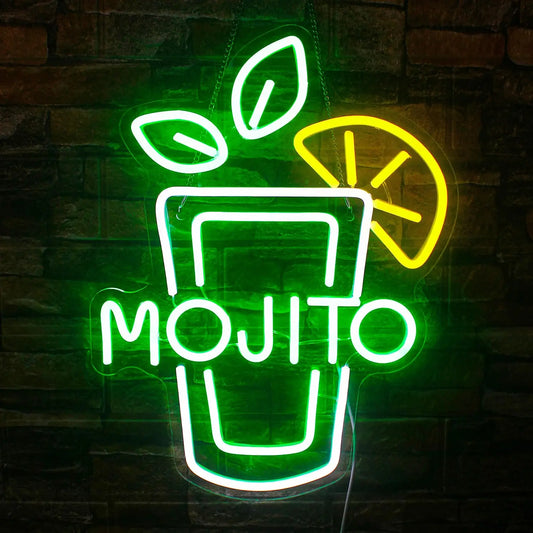 Letrero Neón de Cócteles, Luz LED Verde Mojito Regulable, Decoración Neón para Bar, Club, Tienda, Hotel, Pub, Fiesta y Pared