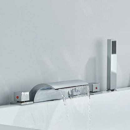 Grifo de Baño de Cascada en Latón Negro - Mezclador Widespread con Tres Manijas para Agua Caliente y Fría