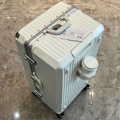 Maleta de Viaje de Gran Capacidad con Marco de Aluminio y Porta Vasos – Tallas 24/28/32 Pulgadas