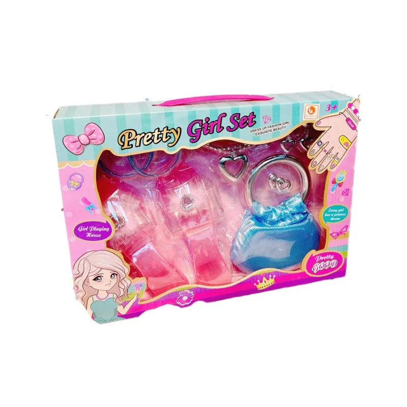 Set de Joyería para Niñas con Zapatos de Cristal, Collar, Corona, Aretes y Pulsera, Juguete de Maquillaje y Disfraz de Princesa para Juego de Rol