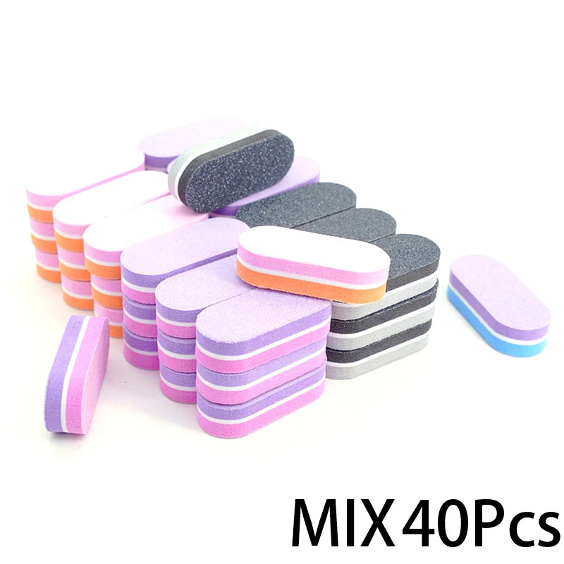 Juego de Limas de Uñas Mini - 10/20/40 Piezas de Bloques de Esponja Doble Color para Manicura y Pedicura - Herramientas de Gel y Accesorios