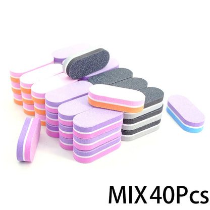 Juego de Limas de Uñas Mini - 10/20/40 Piezas de Bloques de Esponja Doble Color para Manicura y Pedicura - Herramientas de Gel y Accesorios