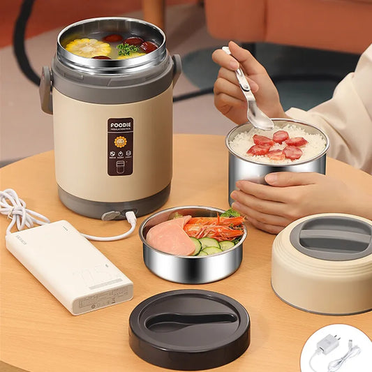 Fiambrera Eléctrica USB de Acero Inoxidable con Calentamiento Constante a 65℃ - Caja Térmica para Almuerzo Bento en la Oficina o Escuela