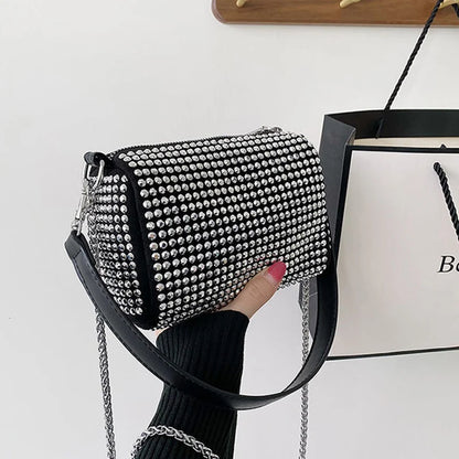 Bolso Crossbody con Cadena y Diamantes de Piedras, Bolso Mensajero de Mujer, Bolso Pequeño de Mano, Clutch de Moda, Bolso Boston Femenino