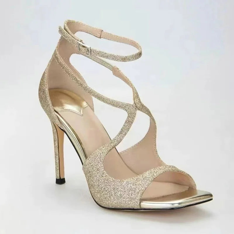 Zapatos de Tacón Stiletto de Alta Calidad con Estilo de Hada - Sandalias Abiertas con Cordones, Elegantes y Sexys para Bodas