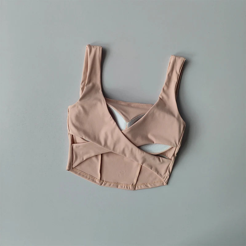 Sujetador deportivo de una pieza con espalda cruzada para mujer, camiseta sin mangas a prueba de golpes, sujetador de Fitness para correr, sujetador de Yoga transpirable de secado rápido