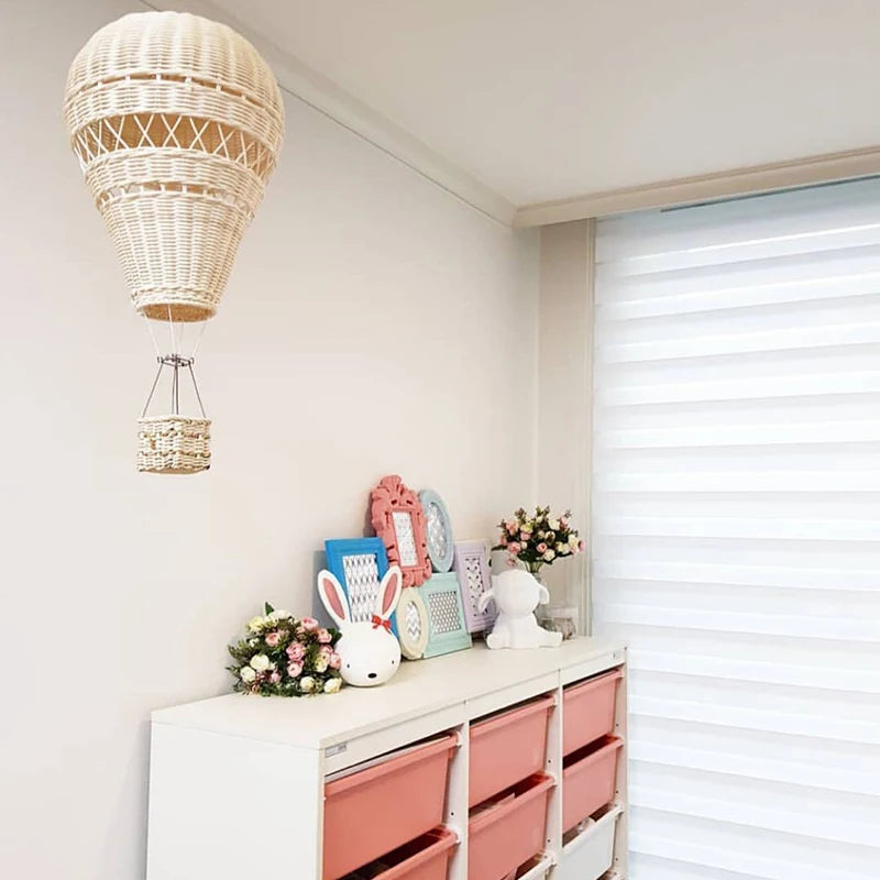 Globo de Aire Caliente de Ratán Tejido a Mano - Decoración Infantil, Accesorios de Fotografía y Adornos Colgantes Nórdicos