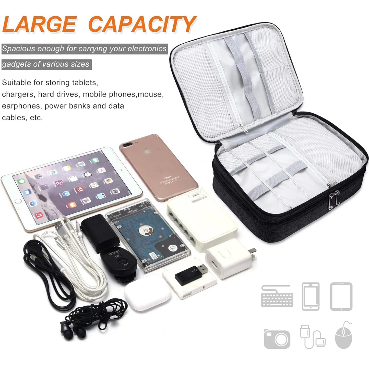 Bolsa Organizadora de Cables Impermeable - Estuche Portátil para Accesorios Electrónicos y Cargadores