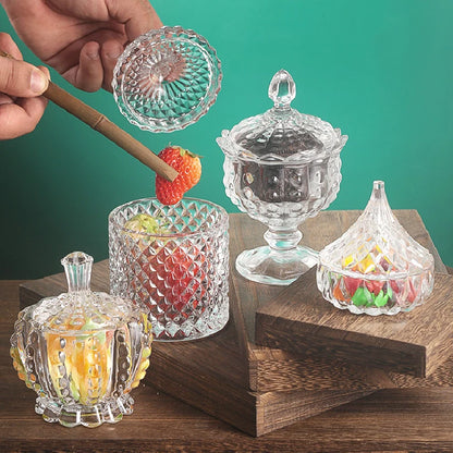 Tarro de Almacenamiento de Vidrio a Rayas de Diamante Europeo, Caja de Dulces, Tarro de Cristal con Tapa, Candelabro de Aromaterapia, Contenedor de Alimentos