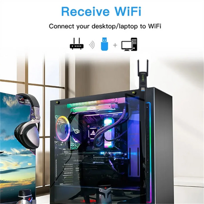 Adaptador WiFi USB 3.0 de 1300Mbps | Doble Banda 2.4G/5Ghz | Antena Inalámbrica Ethernet para PC y Laptop | Tarjeta de Red USB Receptor