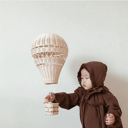 Globo de Aire Caliente de Ratán Tejido a Mano - Decoración Infantil, Accesorios de Fotografía y Adornos Colgantes Nórdicos