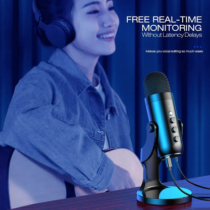 Micrófono USB para PC, Mac, Gaming, Grabación y Streaming | Micrófono Condensador con Adaptador para Teléfono y Salida de Auriculares