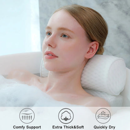 Almohada de Baño para Bañera, Soporte para Cuello, Cabeza y Espalda con Ventosas Antideslizantes, Malla de Aire