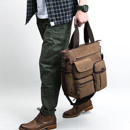 Canvas Briefcase for Men Business Messenger Bag 13 inch Laptop Vintage Shoulder Bag for Women and Men
