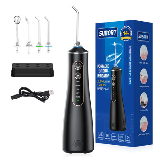 Irrigador Bucal Portátil SUBORT - Limpiador Dental Recargable por USB con Tanque de 260ML y Resistencia al Agua IPX7