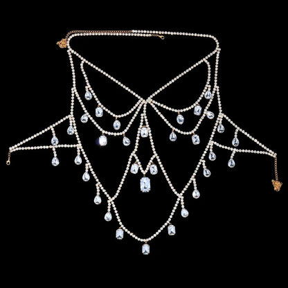 Lencería de Cristal Grande para Mujer, Cadena de Pecho con Gema de Agua, Sujetador Chaleco de Diamantes de Imitación, Joyería para Discoteca