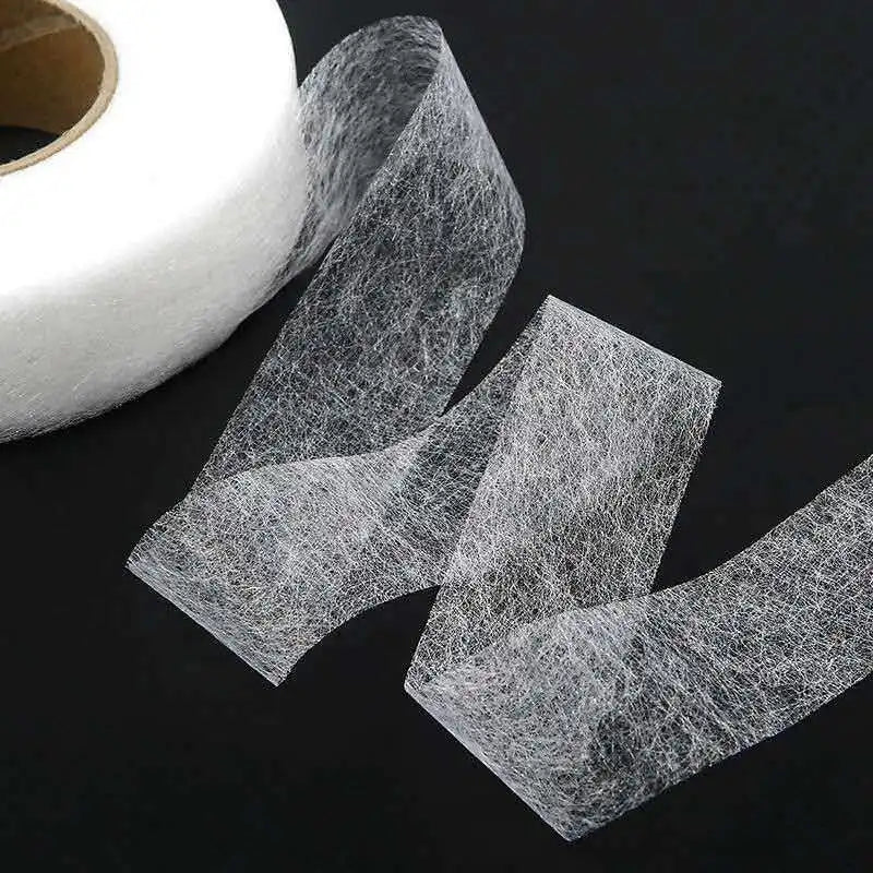 Tela adhesiva de doble cara para ropa, cinta de dobladillo para planchar, tela entrelazada, accesorios de costura DIY, 64 metros, blanco y negro