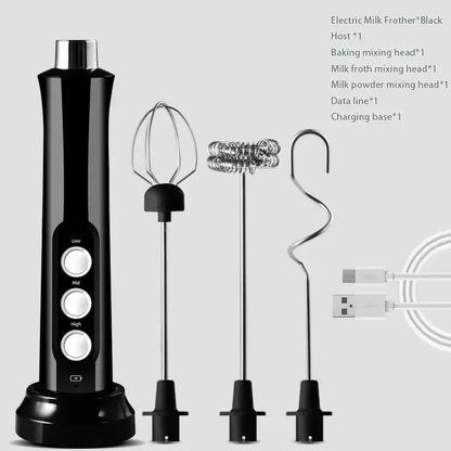 Espumador de Leche Eléctrico USB Recargable Inalámbrico - Batidor de Mano con 3 Velocidades para Latte, Cappuccino y Chocolate Caliente