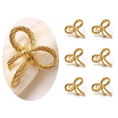 Anillo de Servilleta Dorado con Pajarita | Servilletero de Restaurante Occidental | Decoración Elegante para Bodas y Fiestas