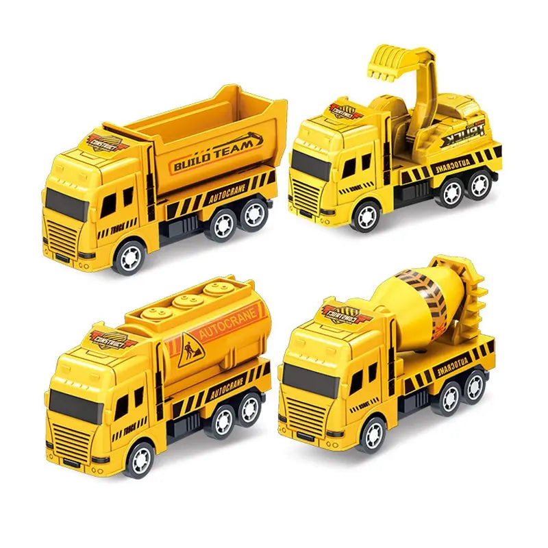 Set de 4 Coches Educativos para Niños, Vehículos de Ingeniería Miniatura, Juguetes de Acción Pull Back, Regalo para Niños