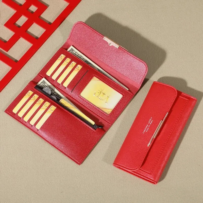 2024 New Women's Wallet Metal Long Folding Personalized Student Cute Mini Fashion Wallet Handheld Zero Wallet