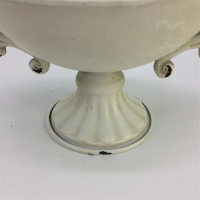 Jarrón Antiguo Blanco de Hierro Nostálgico - Contenedor de Arreglo Floral de Estilo Europeo con Asas, Decoración Vintage para Mesa