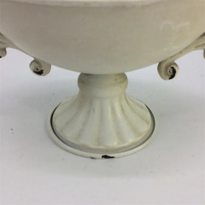 Jarrón Antiguo Blanco de Hierro Nostálgico - Contenedor de Arreglo Floral de Estilo Europeo con Asas, Decoración Vintage para Mesa
