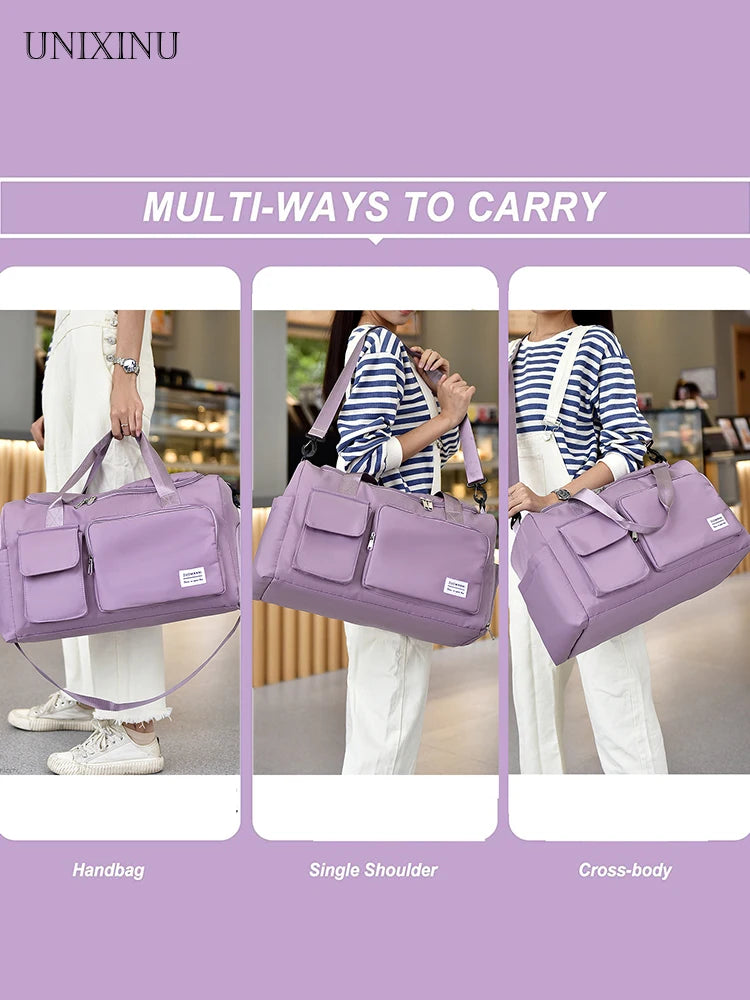UNIXINU Bolsa de Viaje de Mano, Bolsa de Fin de Semana de Gran Capacidad, Bolsa de Duffle para Viaje Nocturno con Compartimento para Zapatos, Bolsa Deportiva y de Fitness para Mujeres