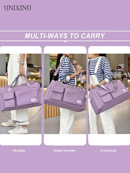 UNIXINU Bolsa de Viaje de Mano, Bolsa de Fin de Semana de Gran Capacidad, Bolsa de Duffle para Viaje Nocturno con Compartimento para Zapatos, Bolsa Deportiva y de Fitness para Mujeres