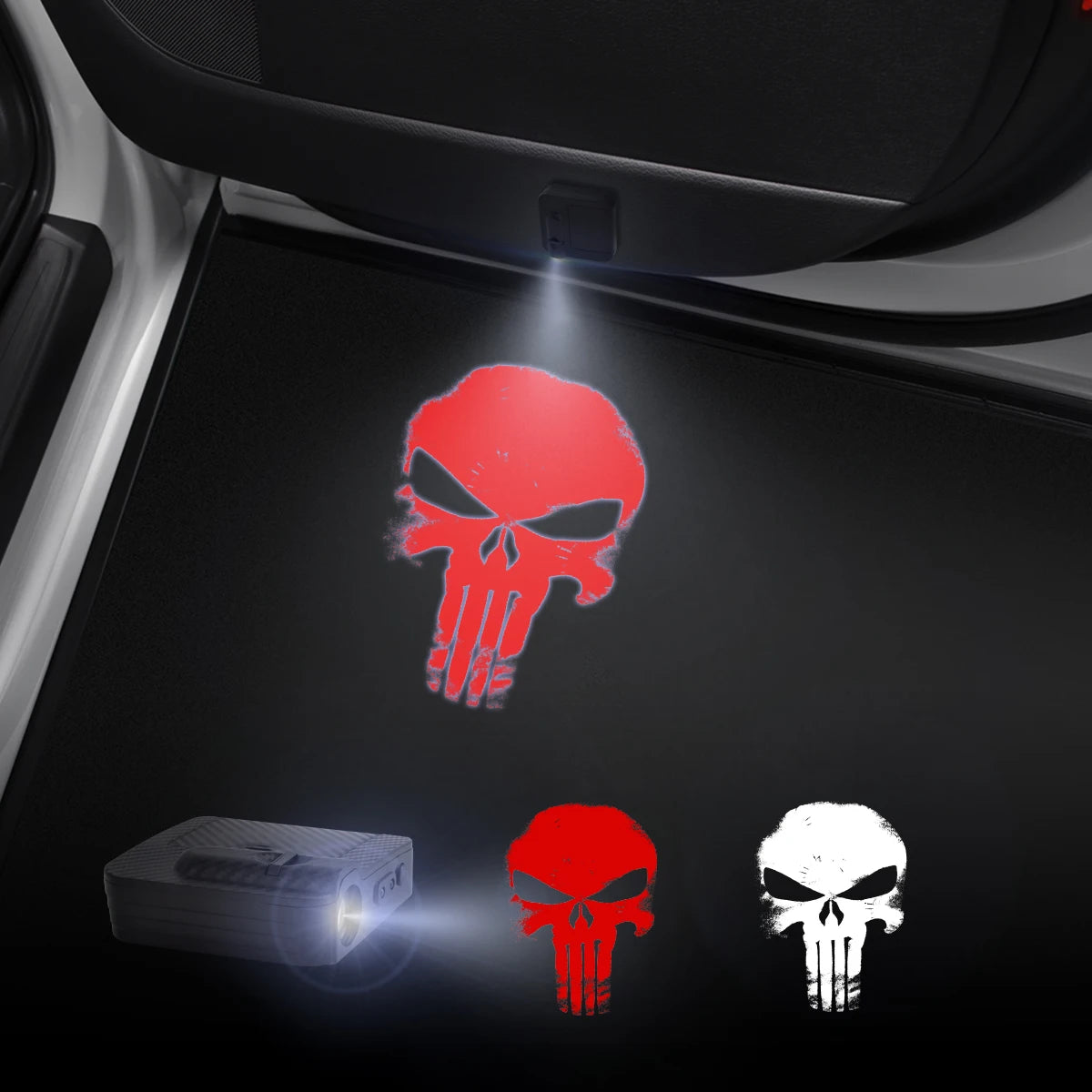 Luces de Bienvenida LED para Puertas de Coche con Proyección de Calavera (1-2 piezas) – Proyector Inalámbrico para Jeep, Wrangler, Ford, Dodge y Más
