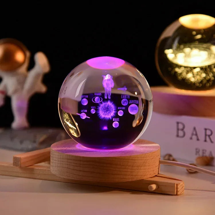 Esfera de Cristal 3D con Grabado Láser del Sistema Solar - Regalo de Astronomía para Cumpleaños y Decoración del Hogar
