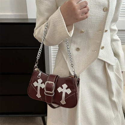 Bolso Y2K de Cadena para Mujer, Estilo Retro, Pequeño Bolso de Hombro, Clutch Fashion de PU para Chicas Modernas