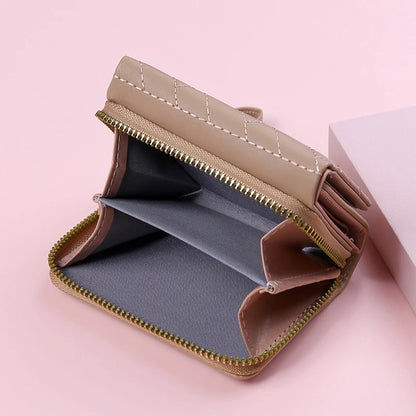 Women's Wallet Tri Fold Card Bag PU Multi Objects Pocket Short Fashion Embroidered Love Pattern Korean Minimalist New 2023