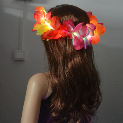 Diadema con corona de flores LED - Lei hawaiano iluminado para mujeres y niñas | Perfecto para fiestas, festivales, bodas y más