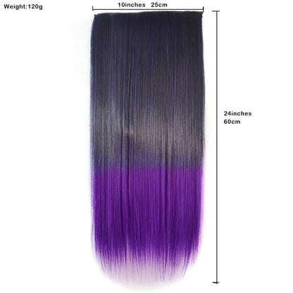 Cabello Sintético Liso de una Pieza, Extensión de Cabello con 5 Clips, Color Degradado Colorido, para Cosplay de Halloween